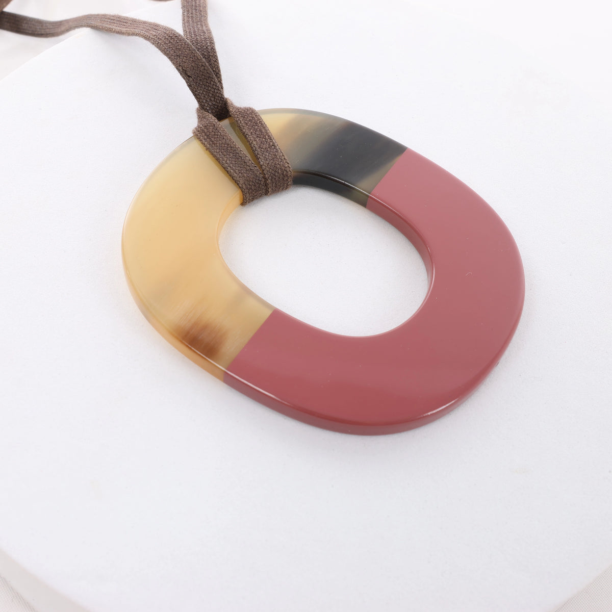 Hermès Isthme Necklace Buffalo Horn in Brown x Pink