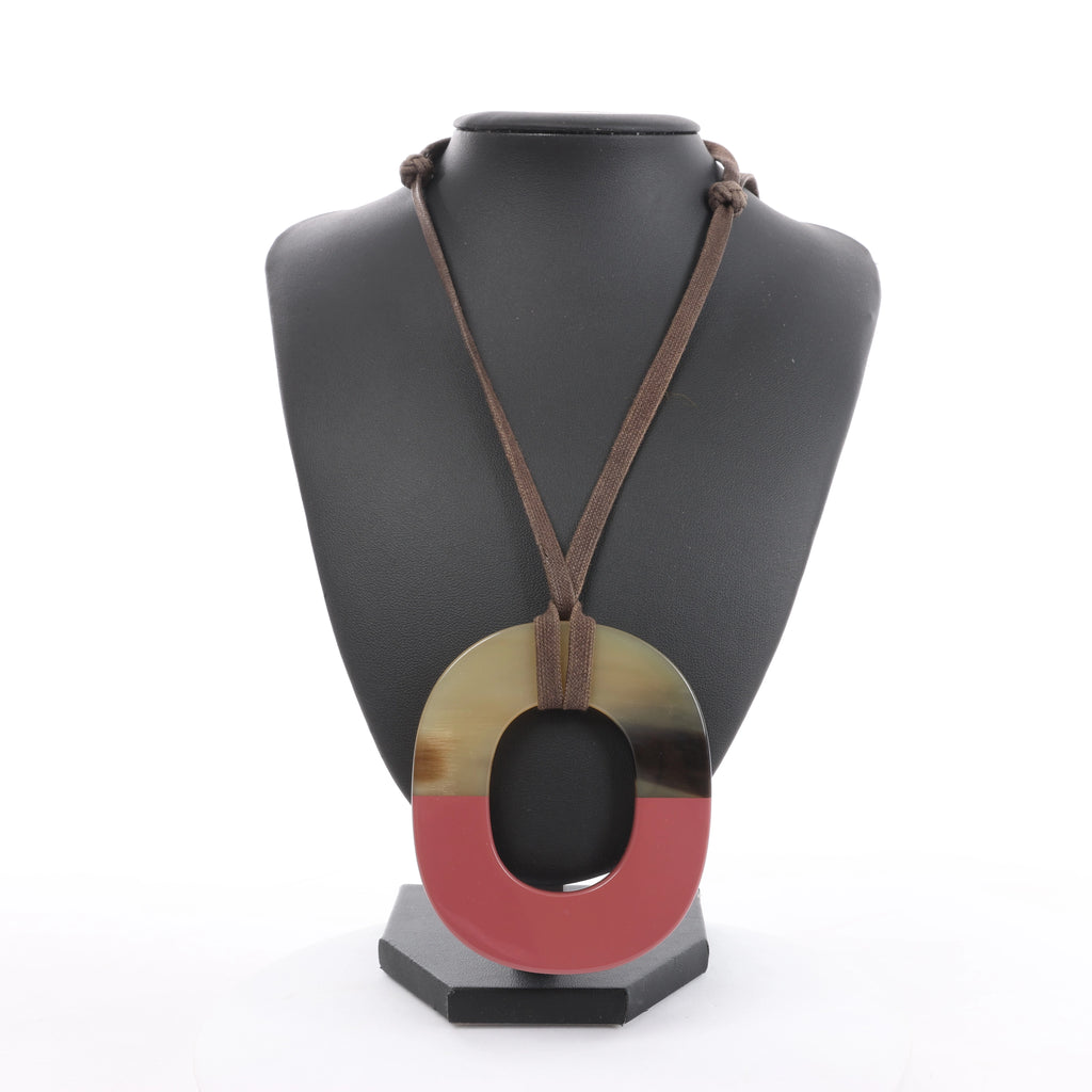 Hermès Isthme Necklace Buffalo Horn in Brown x Pink