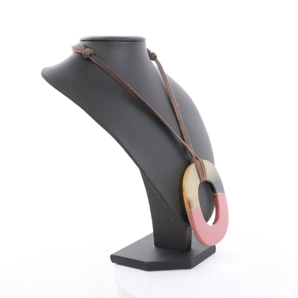 Hermès Isthme Necklace Buffalo Horn in Brown x Pink