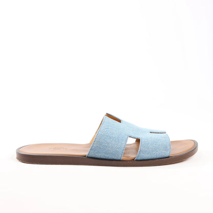 HERMES Izmir Denim Sandals in Light Blue, Size 43 EU