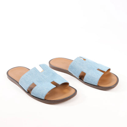 HERMES Izmir Denim Sandals in Light Blue, Size 43 EU