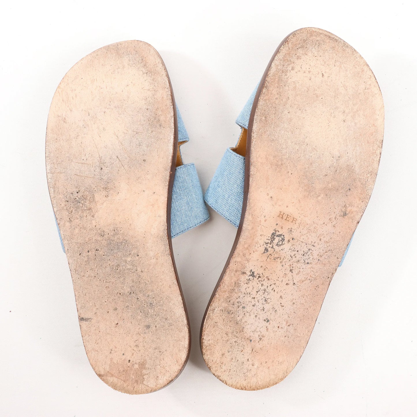 HERMES Izmir Denim Sandals in Light Blue, Size 43 EU
