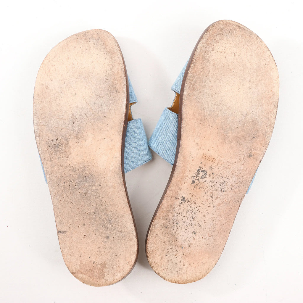 HERMES Izmir Denim Sandals in Light Blue, Size 43 EU