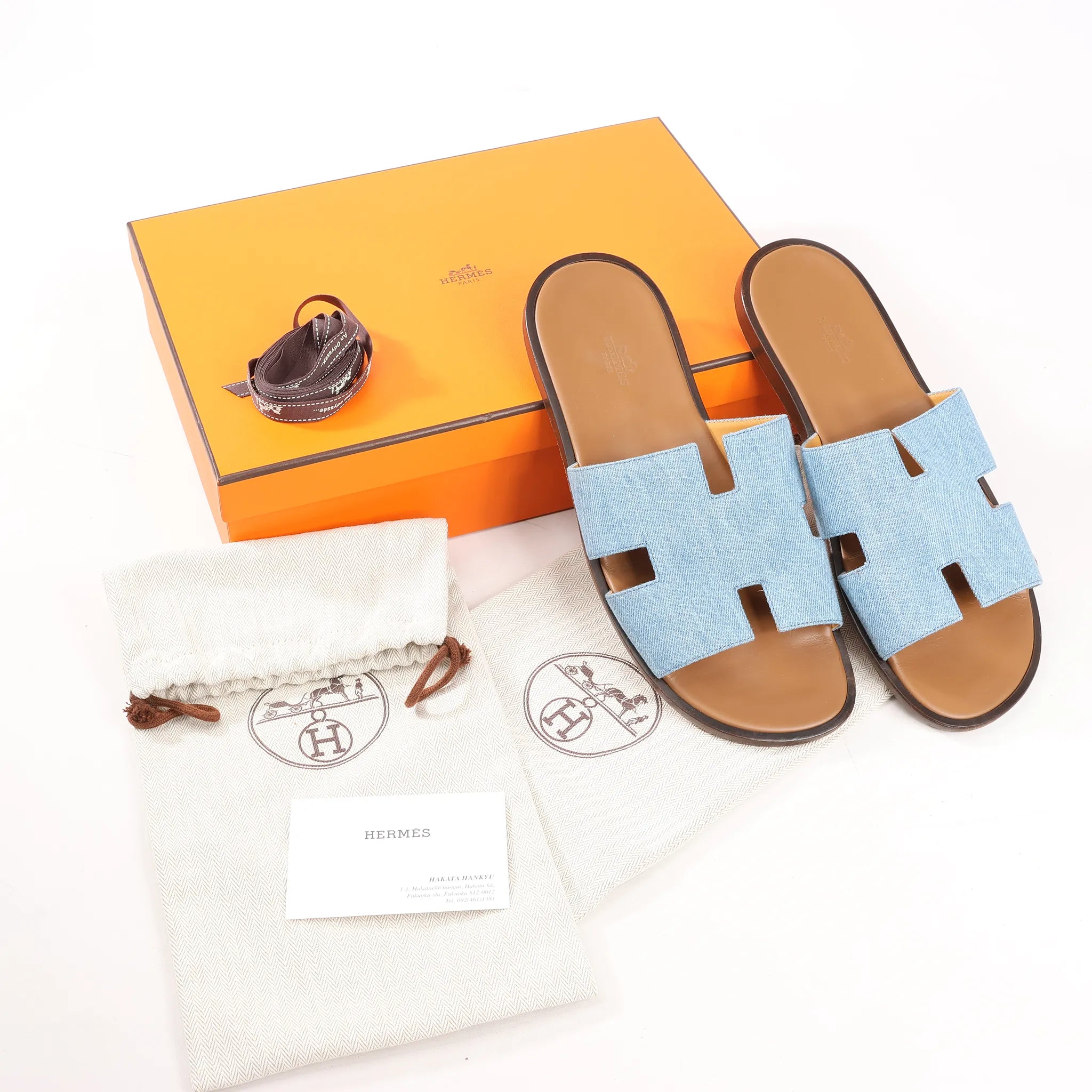 HERMES Izmir Denim Sandals in Light Blue, Size 43 EU