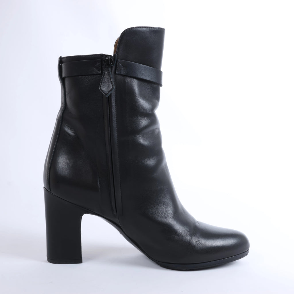 Hermès Juez Black Leather Ankle Boots EU 38