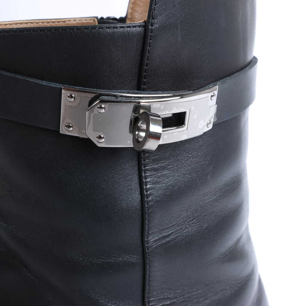 Hermès Juez Black Leather Ankle Boots EU 38