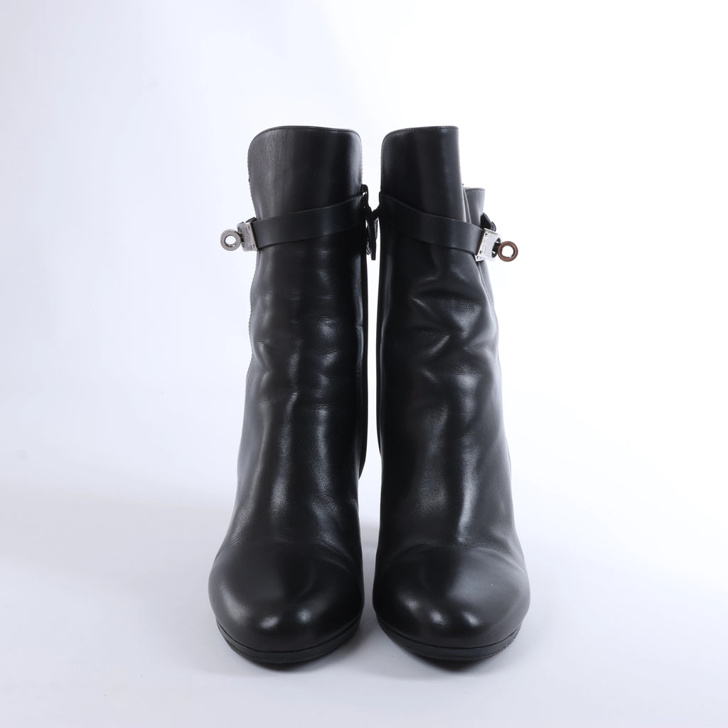 Hermès Juez Black Leather Ankle Boots EU 38