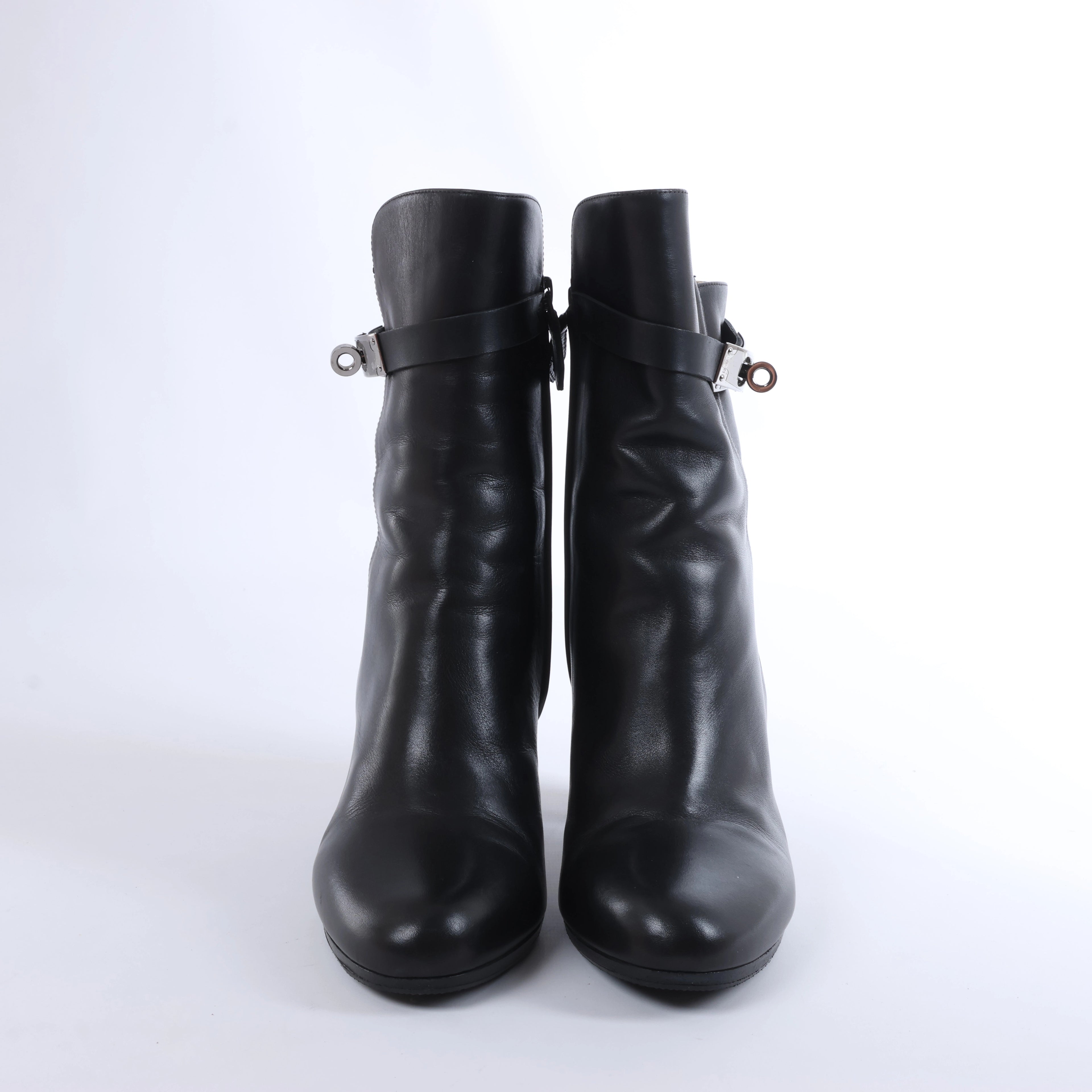 Hermès Juez Black Leather Ankle Boots EU 38