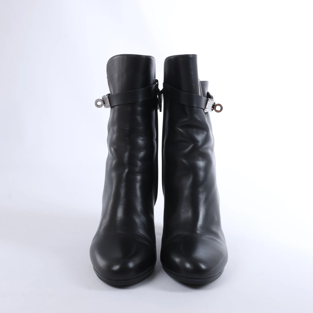 Hermès Juez Black Leather Ankle Boots EU 38