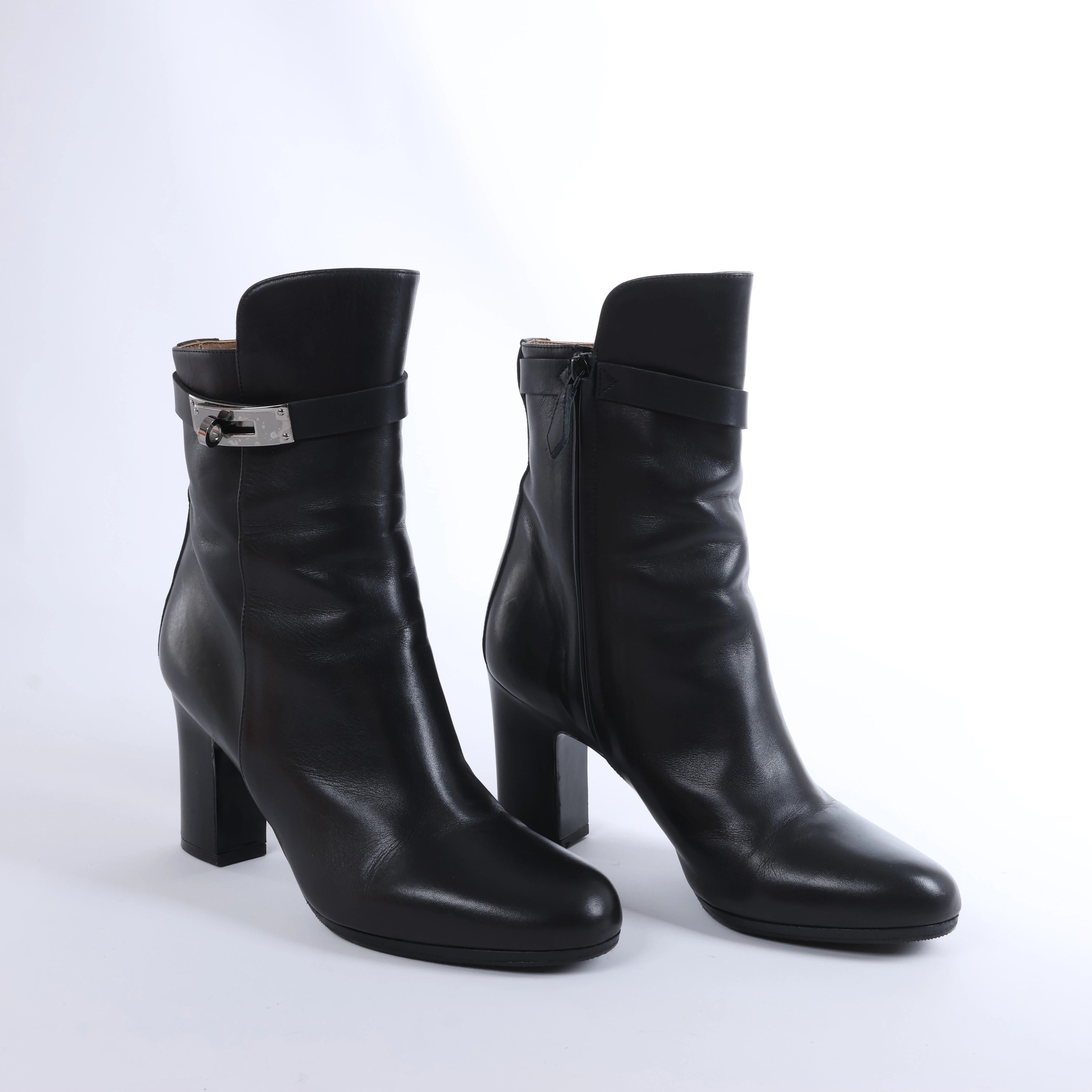 Hermès Juez Black Leather Ankle Boots EU 38