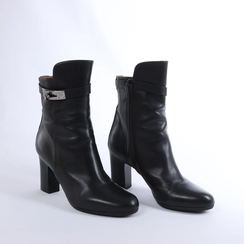 Hermès Juez Black Leather Ankle Boots EU 38