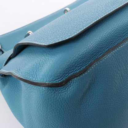 Sac à bandoulière Hermès Jypsière 37 Taurillon Clémence Bleu Jean, garnitures en métal argenté □L : 2008