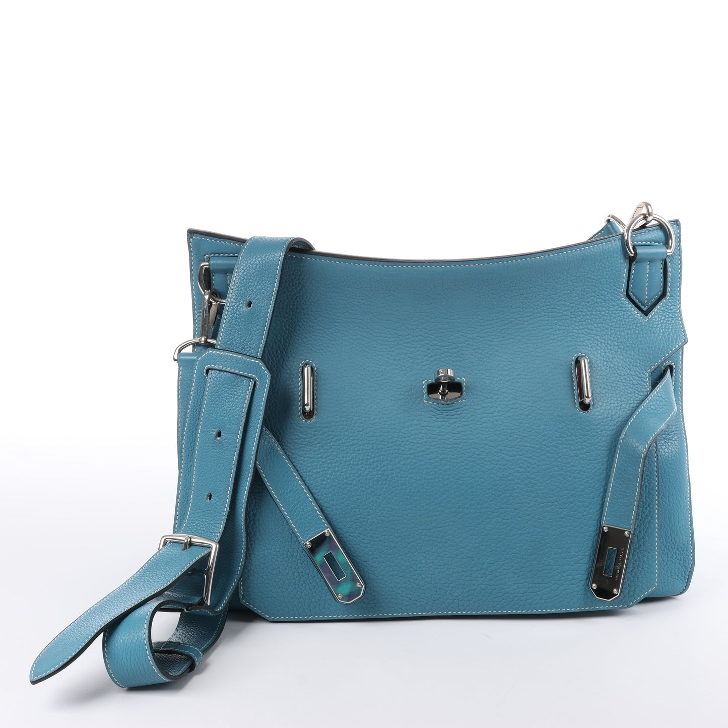 Sac à bandoulière Hermès Jypsière 37 Taurillon Clémence Bleu Jean, garnitures en métal argenté □L : 2008