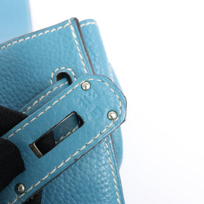 Sac à bandoulière Hermès Jypsière 37 Taurillon Clémence Bleu Jean, garnitures en métal argenté □L : 2008