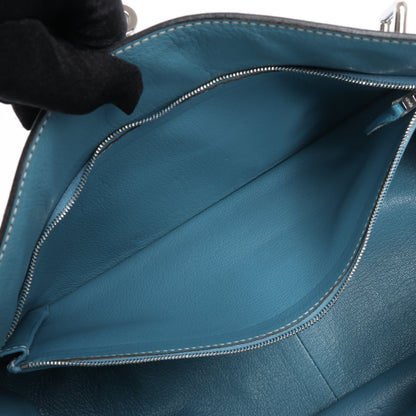 Sac à bandoulière Hermès Jypsière 37 Taurillon Clémence Bleu Jean, garnitures en métal argenté □L : 2008