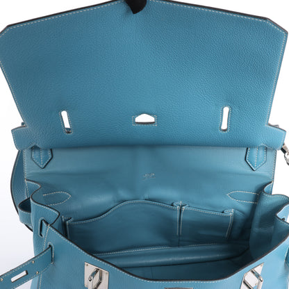 Sac à bandoulière Hermès Jypsière 37 Taurillon Clémence Bleu Jean, garnitures en métal argenté □L : 2008