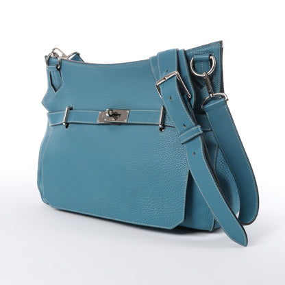 Sac à bandoulière Hermès Jypsière 37 Taurillon Clémence Bleu Jean, garnitures en métal argenté □L : 2008