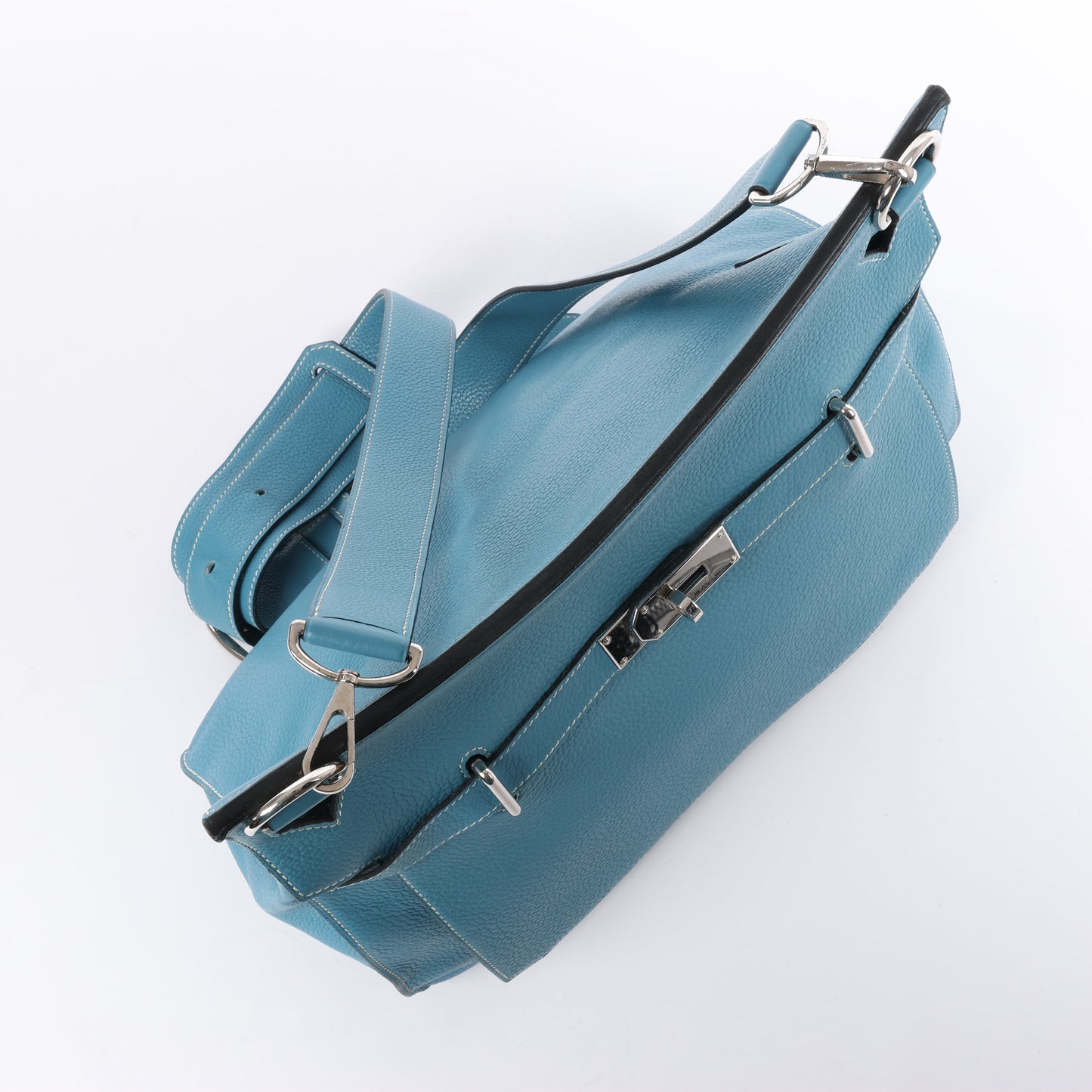 Sac à bandoulière Hermès Jypsière 37 Taurillon Clémence Bleu Jean, garnitures en métal argenté □L : 2008