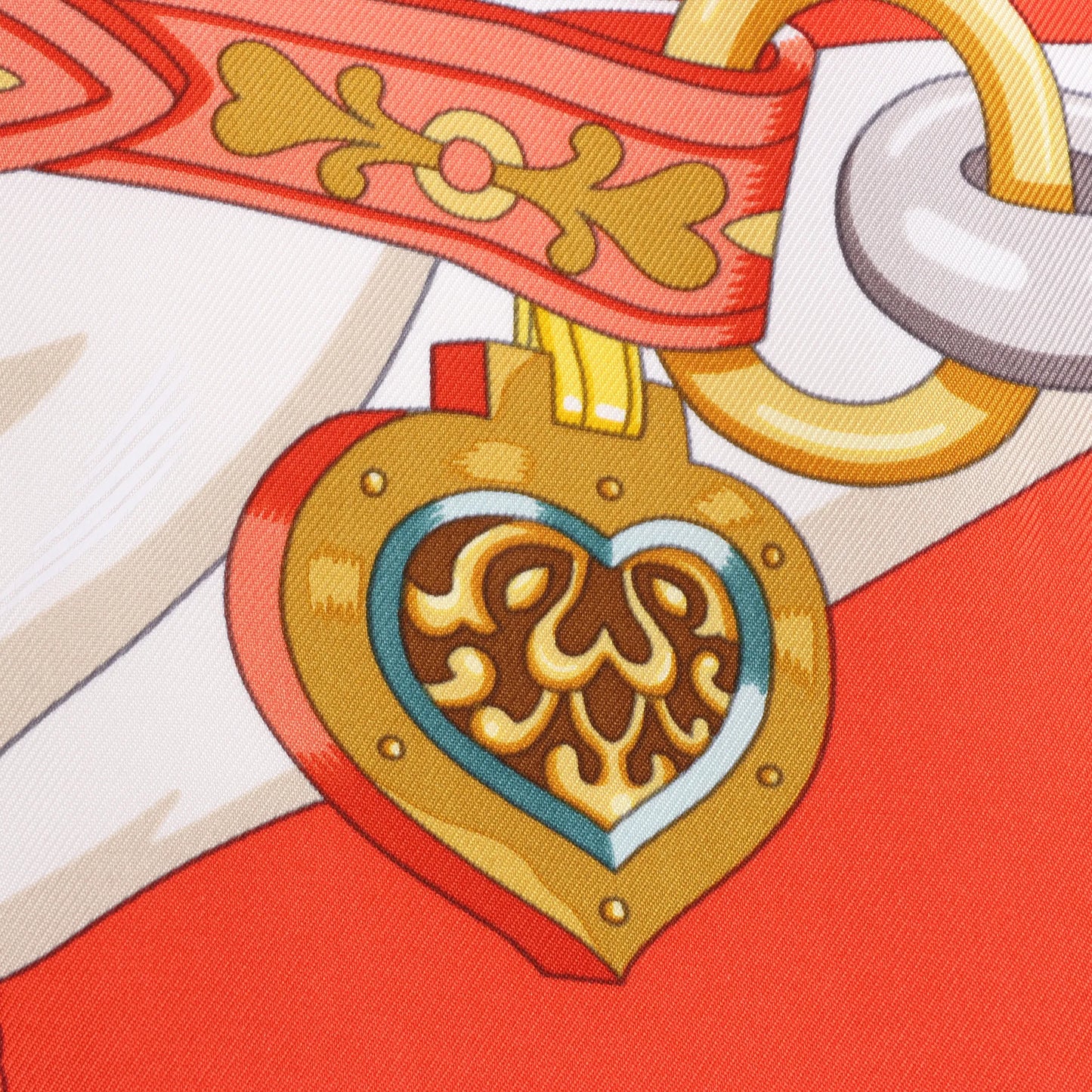 Hermès Carré 90 "HARNAIS DE COEUR" Silk handkerchief in Red