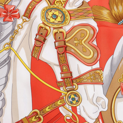 Hermès Carré 90 "HARNAIS DE COEUR" Silk handkerchief in Red