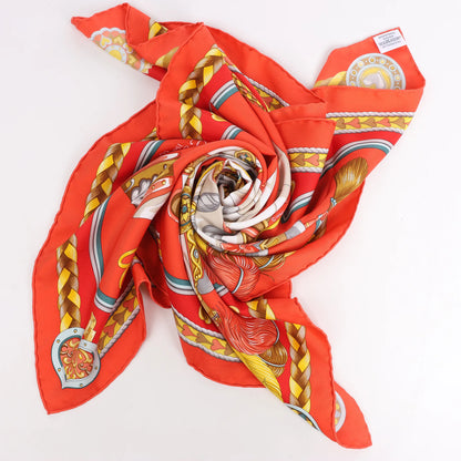 Hermès Carré 90 "HARNAIS DE COEUR" Silk handkerchief in Red