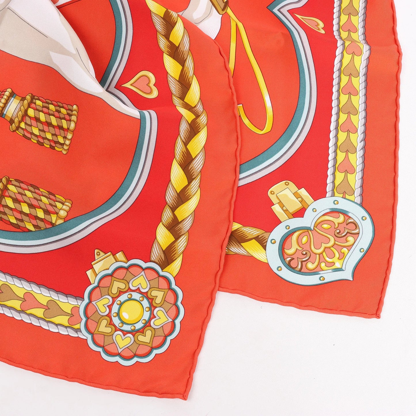 Hermès Carré 90 "HARNAIS DE COEUR" Silk handkerchief in Red