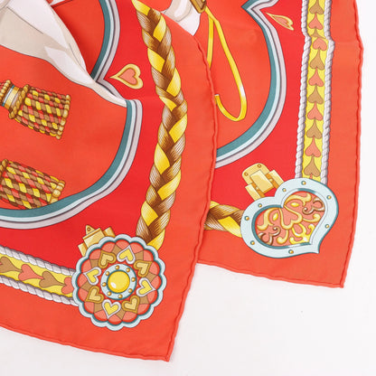 Hermès Carré 90 "HARNAIS DE COEUR" Silk handkerchief in Red