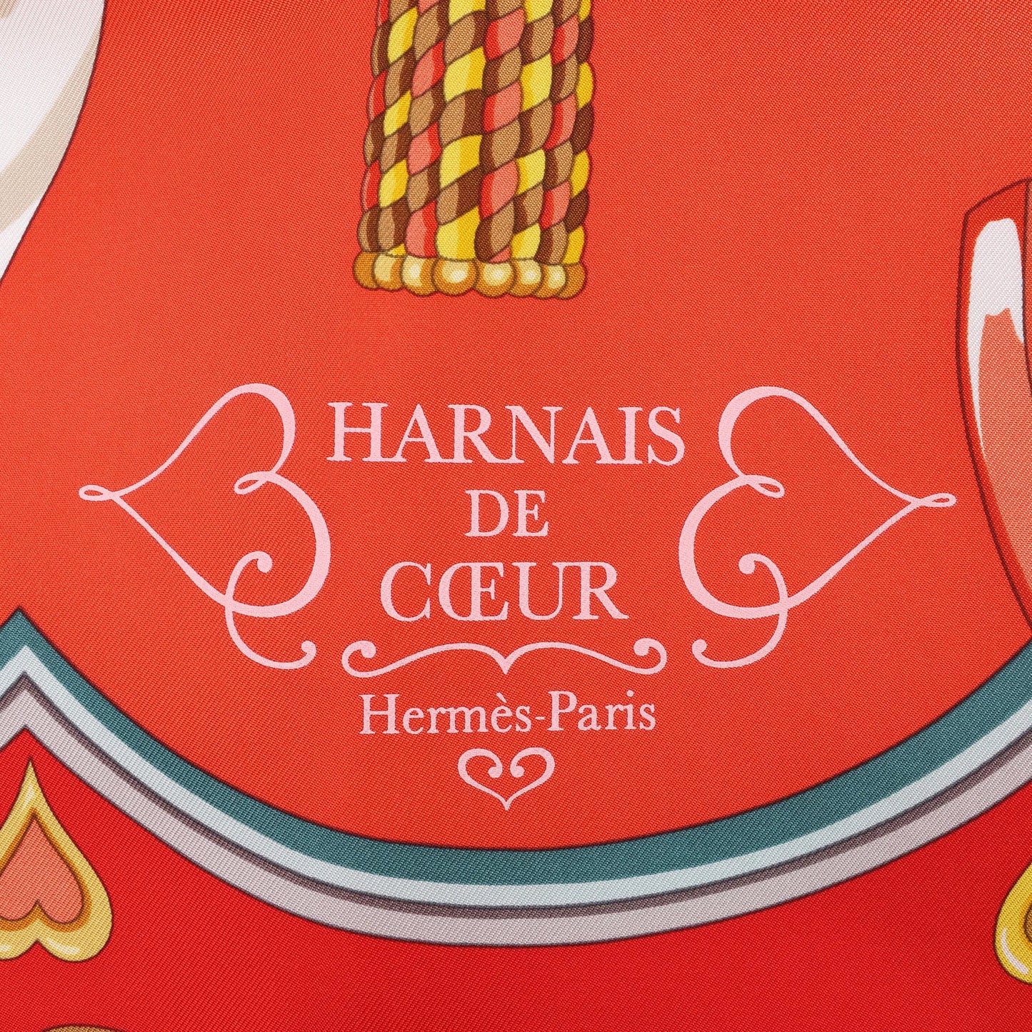 Hermès Carré 90 "HARNAIS DE COEUR" Silk handkerchief in Red