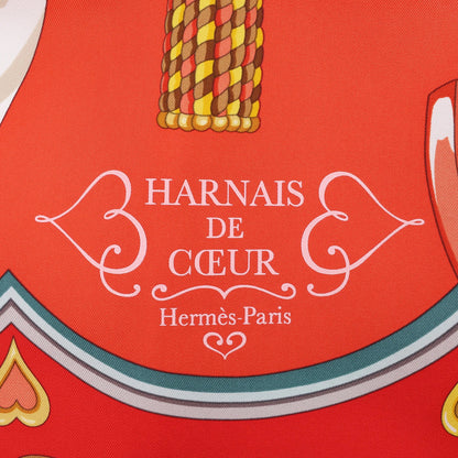 Hermès Carré 90 "HARNAIS DE COEUR" Silk handkerchief in Red
