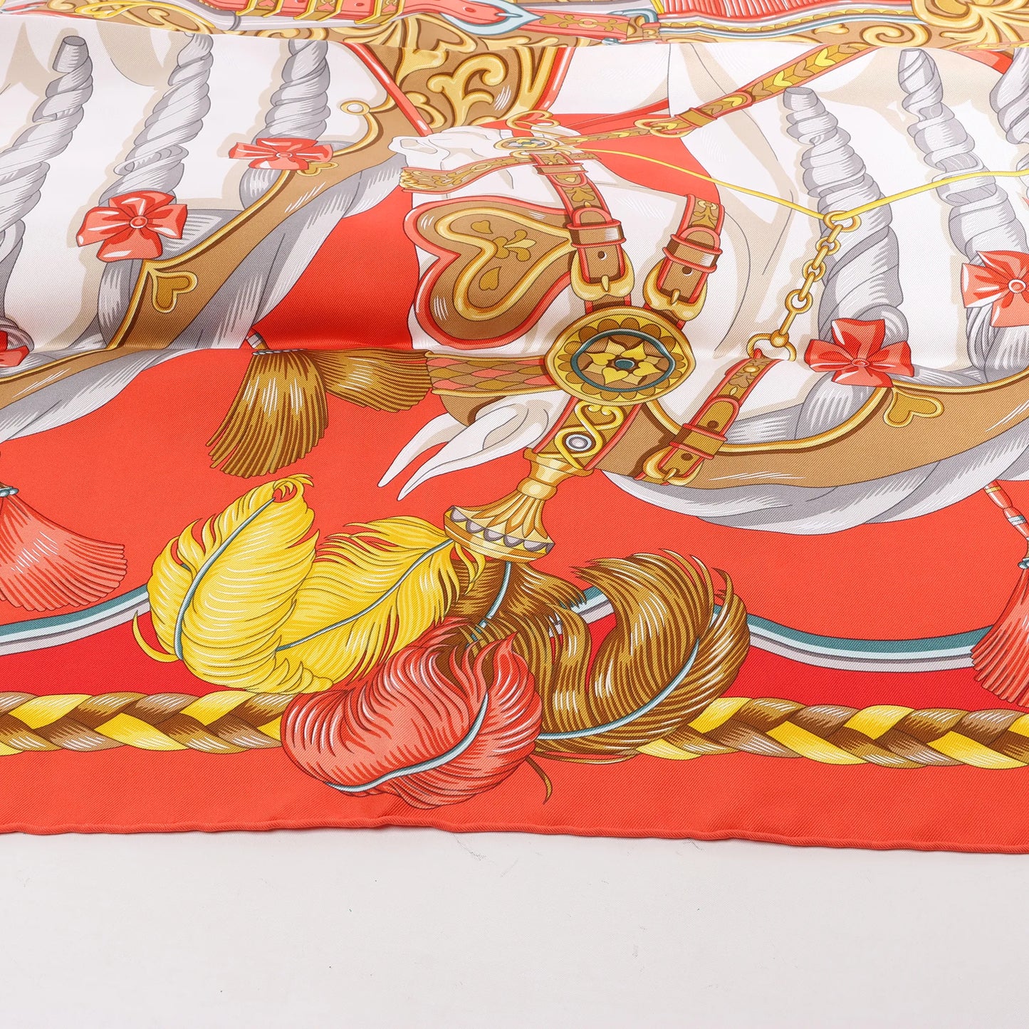 Hermès Carré 90 "HARNAIS DE COEUR" Silk handkerchief in Red