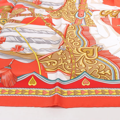 Hermès Carré 90 "HARNAIS DE COEUR" Silk handkerchief in Red