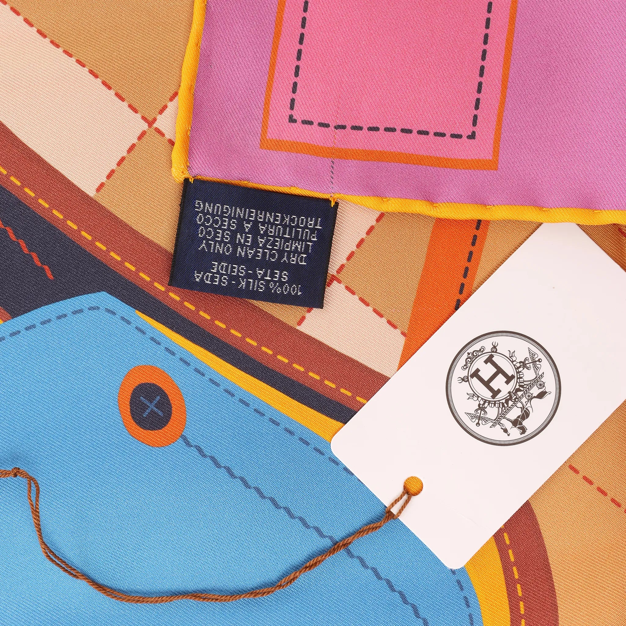 Hermès Carré 90 Double Face "Tapis de Selle" Silk handkerchief in Orange