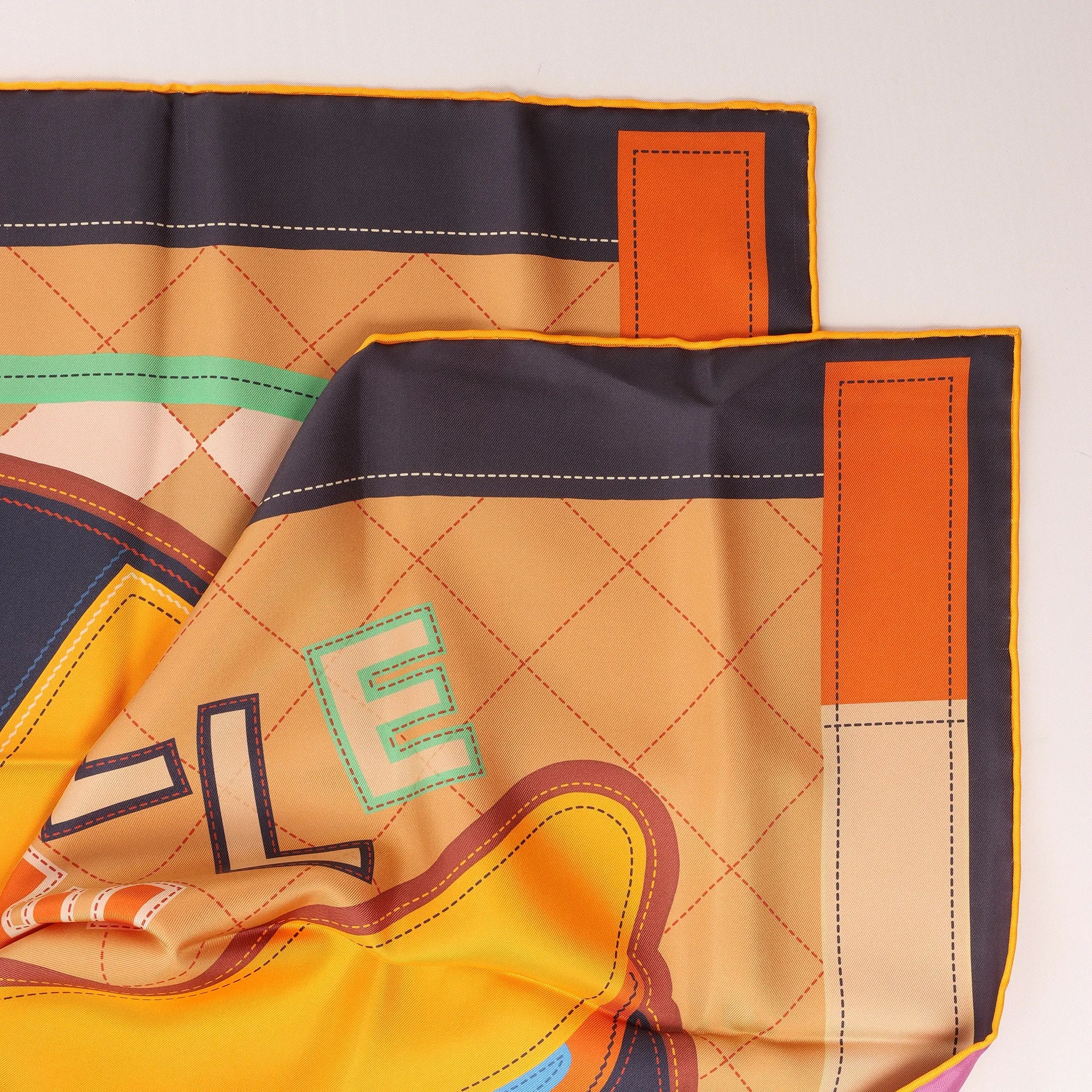 Hermès Carré 90 Double Face "Tapis de Selle" Silk handkerchief in Orange