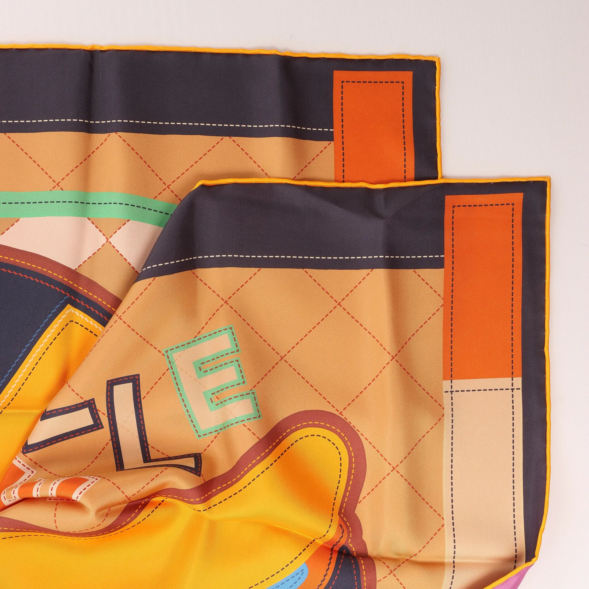 Hermès Carré 90 Double Face "Tapis de Selle" Silk handkerchief in Orange