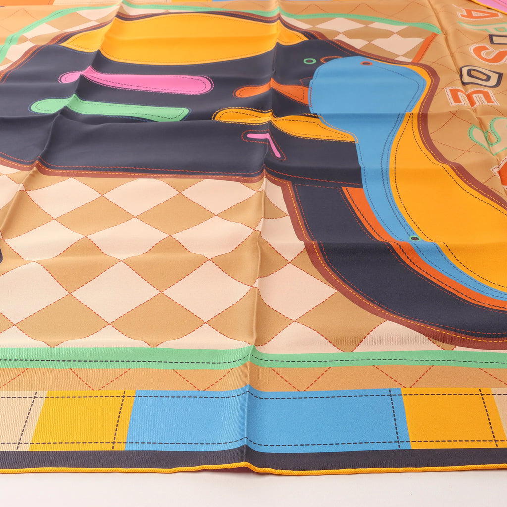 Hermès Carré 90 Double Face "Tapis de Selle" Silk handkerchief in Orange