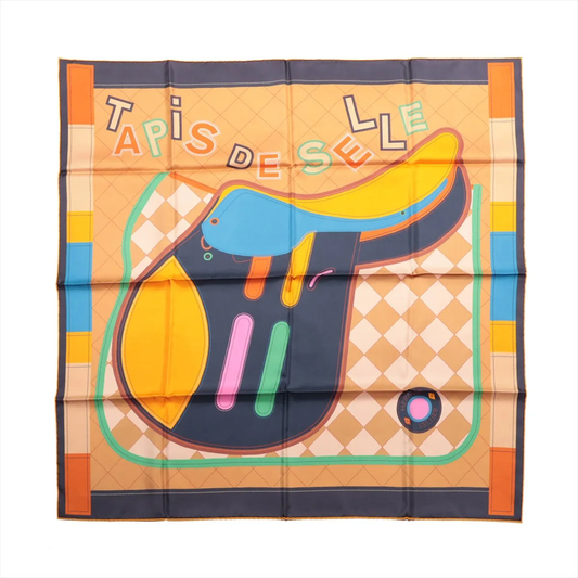 Hermès Carré 90 Double Face „Tapis de Selle“ Seidentaschentuch in Mehrfarbig