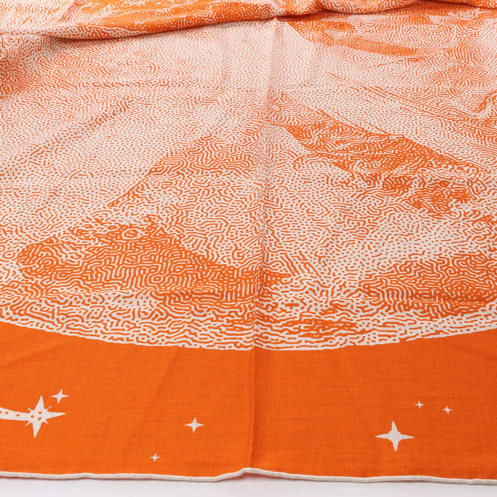 Hermès Carré 140 "CLAIR DE LUNE" Cashmere x Silk handkerchief in Orange