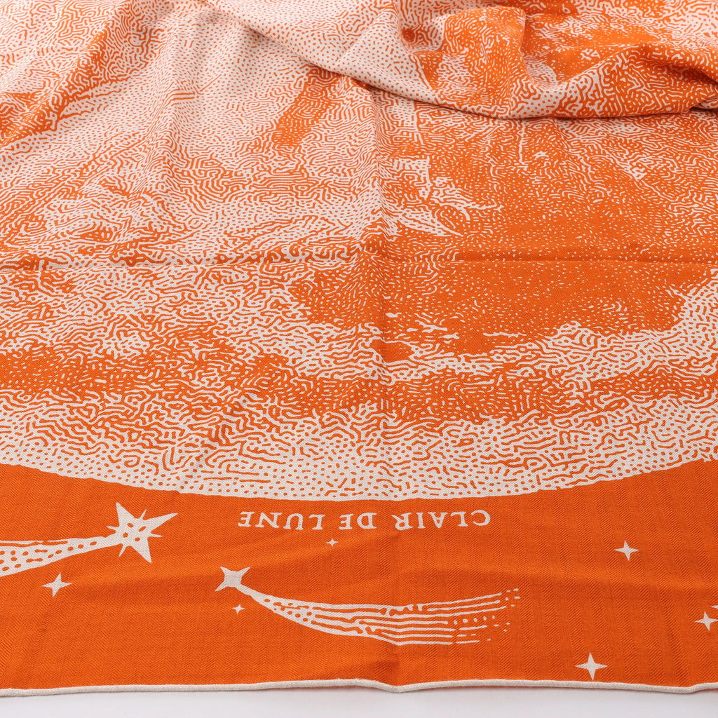 Hermès Carré 140 "CLAIR DE LUNE" Cashmere x Silk handkerchief in Orange