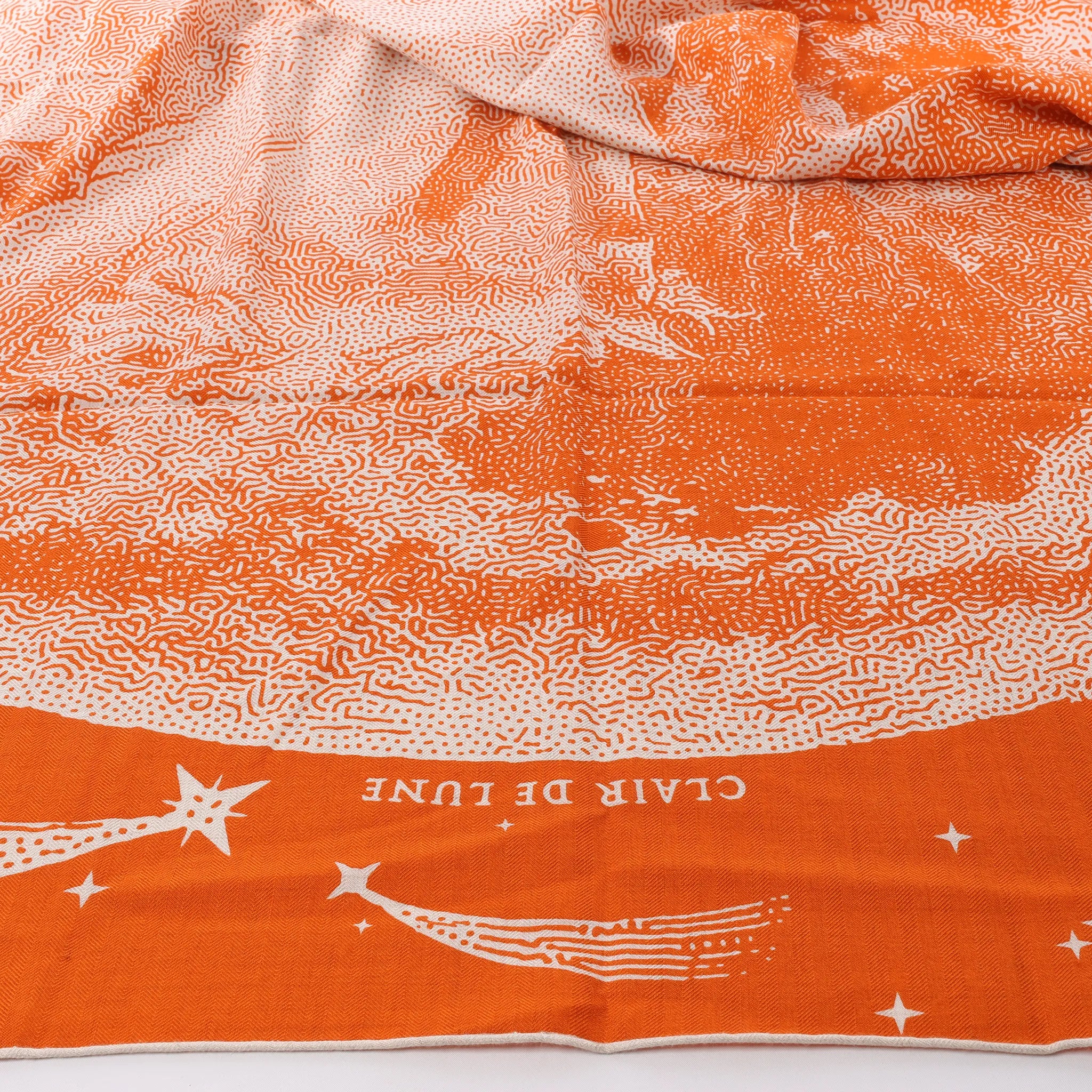 Hermès Carré 140 "CLAIR DE LUNE" Cashmere x Silk handkerchief in Orange