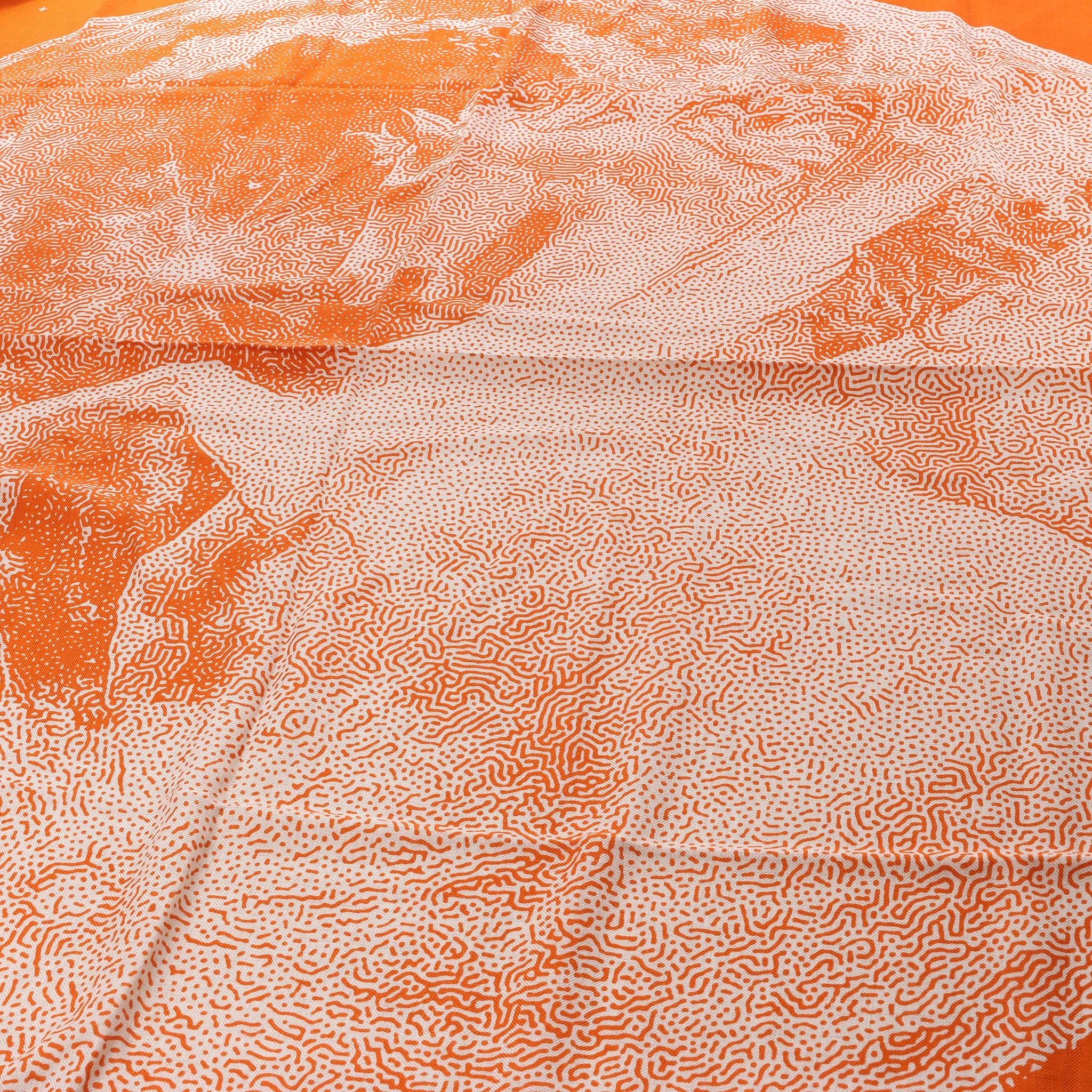 Hermès Carré 140 "CLAIR DE LUNE" Cashmere x Silk handkerchief in Orange