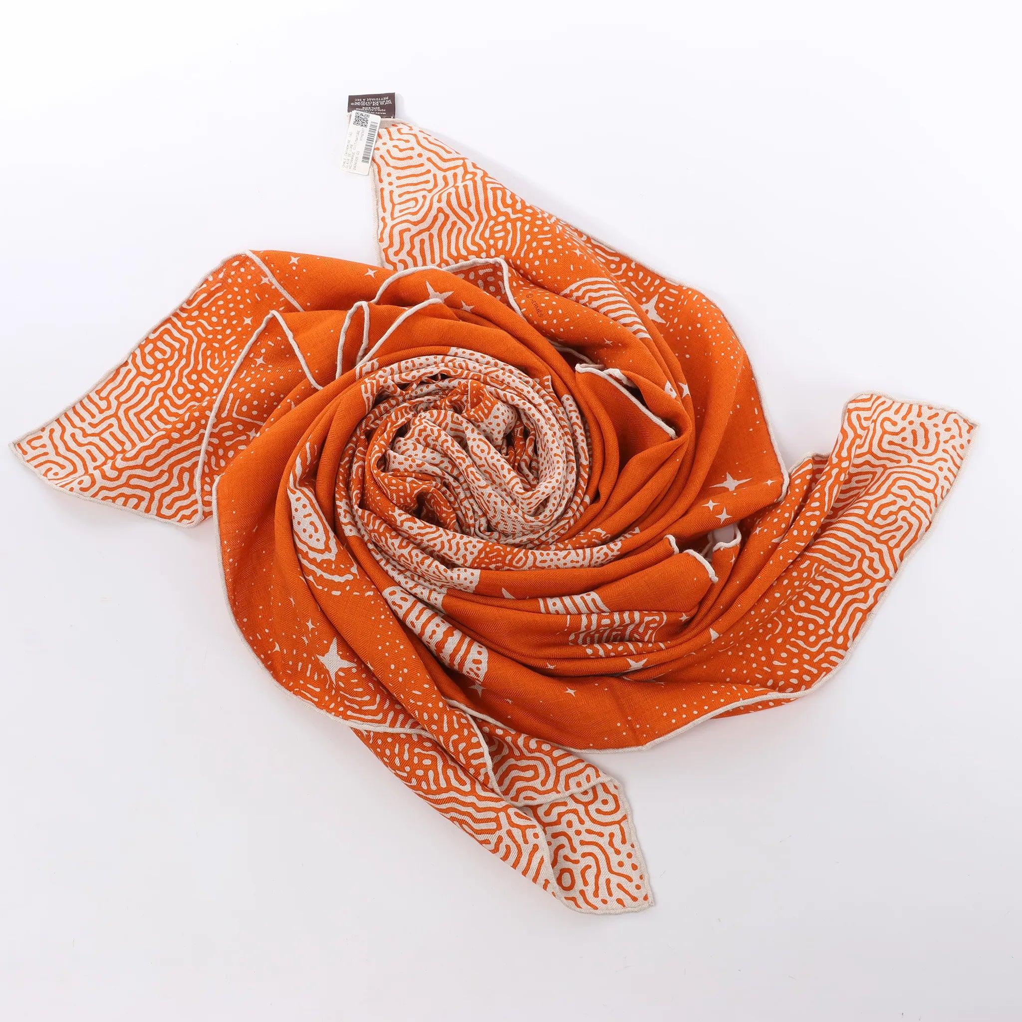 Hermès Carré 140 "CLAIR DE LUNE" Cashmere x Silk handkerchief in Orange