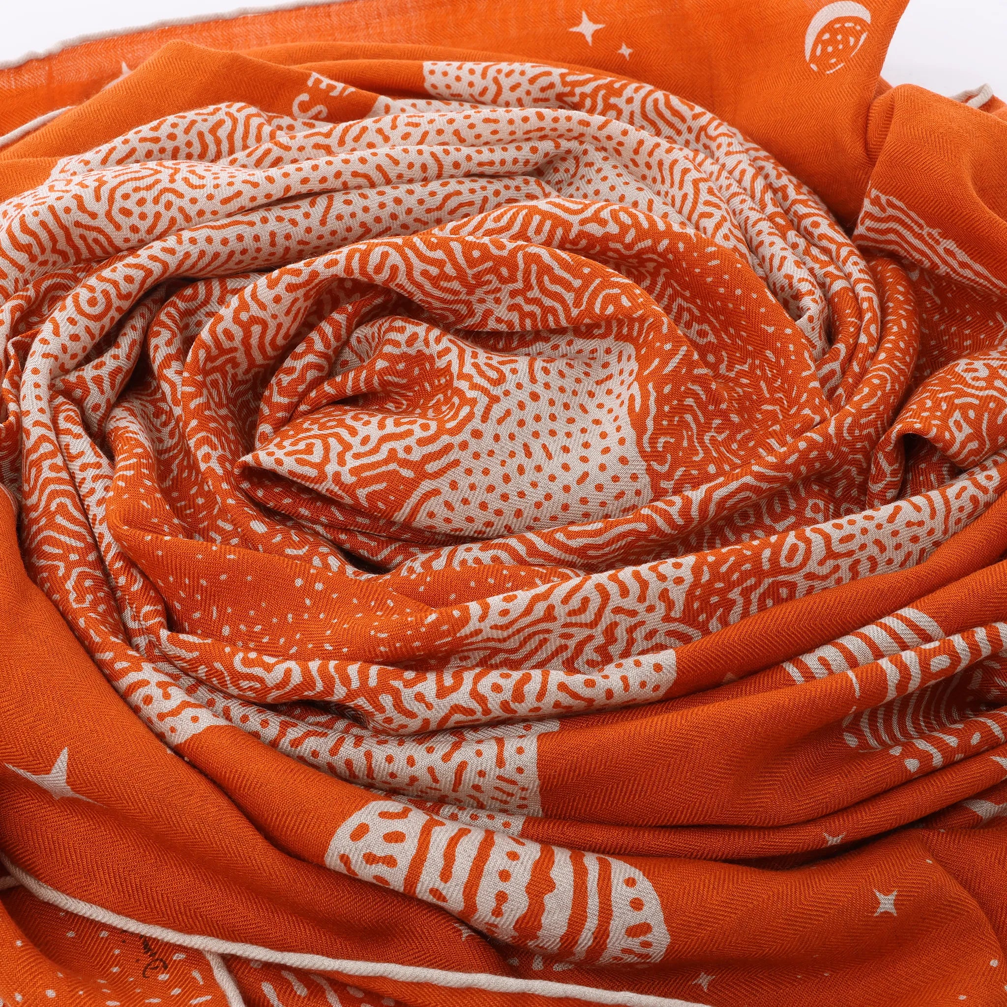 Hermès Carré 140 "CLAIR DE LUNE" Cashmere x Silk handkerchief in Orange