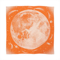 Orange Hermès “Clair de Lune” Carré 140 scarf with a large moon illustration, stars, comets, and planets, featuring “CLAIR DE LUNE” and “HERMÈS PARIS” text.