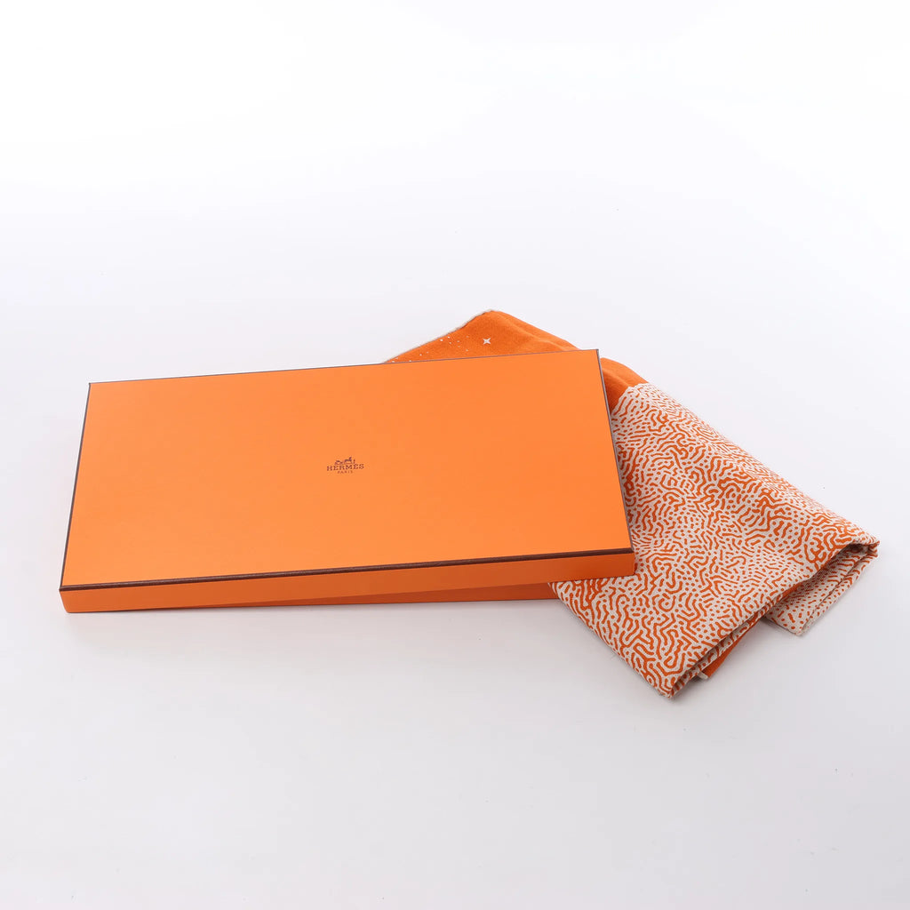 Hermès Carré 140 "CLAIR DE LUNE" Cashmere x Silk handkerchief in Orange