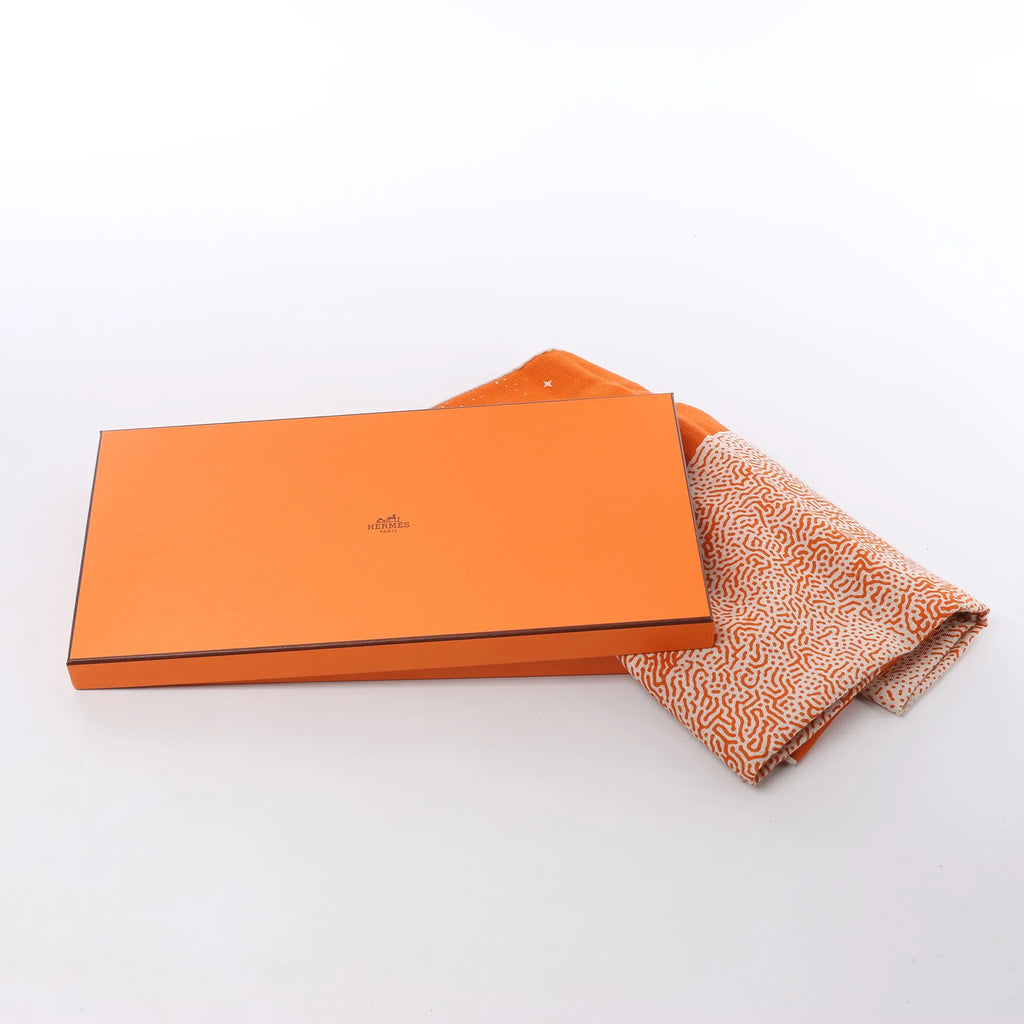 Hermès Carré 140 "CLAIR DE LUNE" Cashmere x Silk handkerchief in Orange