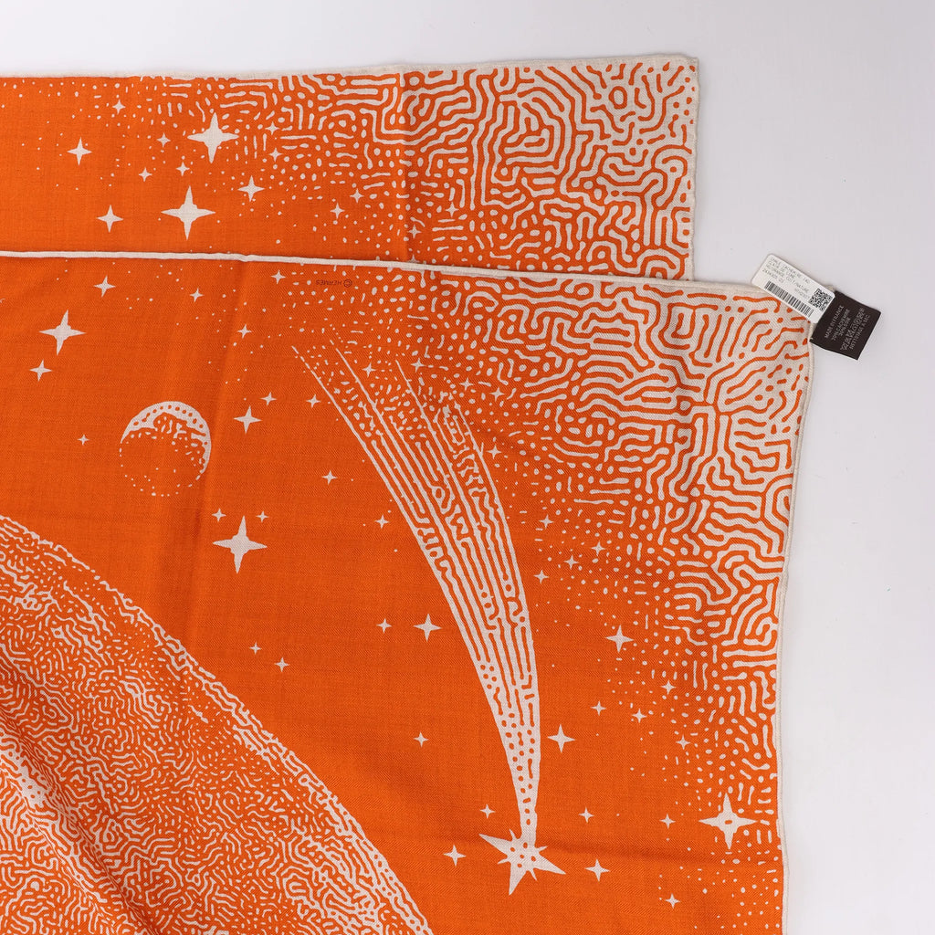 Hermès Carré 140 "CLAIR DE LUNE" Cashmere x Silk handkerchief in Orange