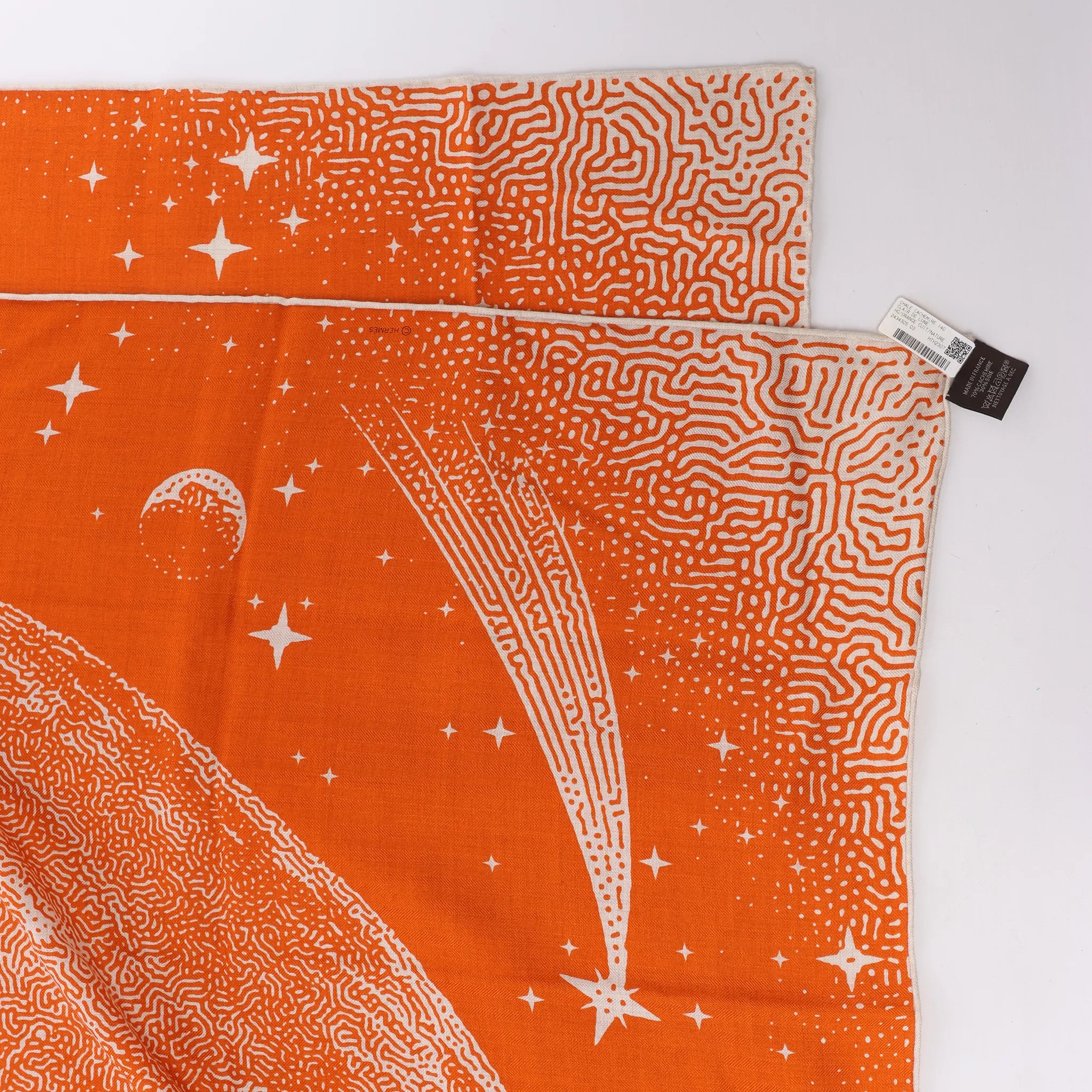 Hermès Carré 140 "CLAIR DE LUNE" Cashmere x Silk handkerchief in Orange