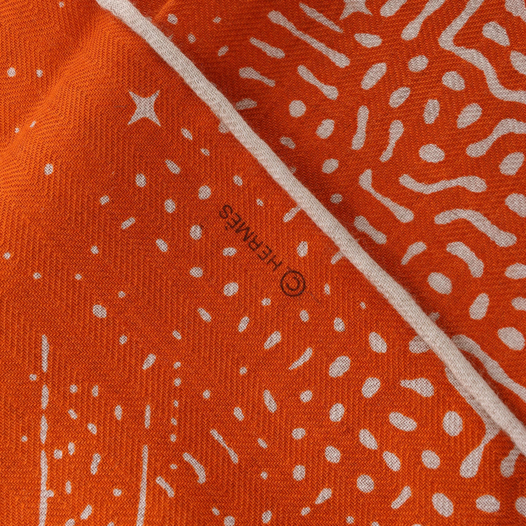 Hermès Carré 140 "CLAIR DE LUNE" Cashmere x Silk handkerchief in Orange