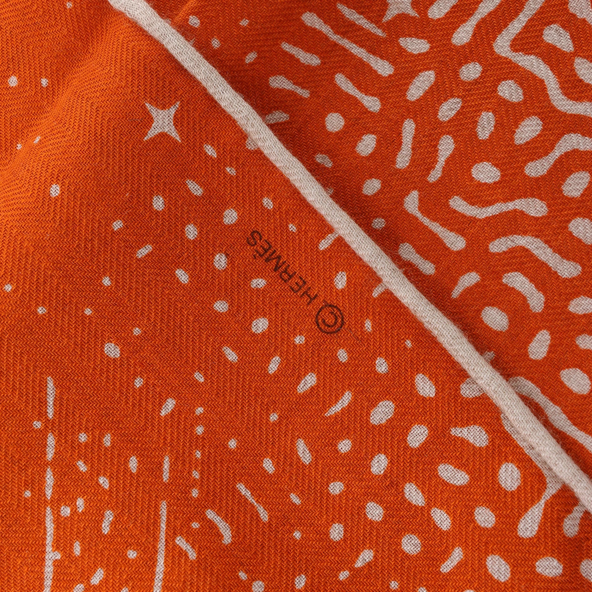 Hermès Carré 140 "CLAIR DE LUNE" Cashmere x Silk handkerchief in Orange