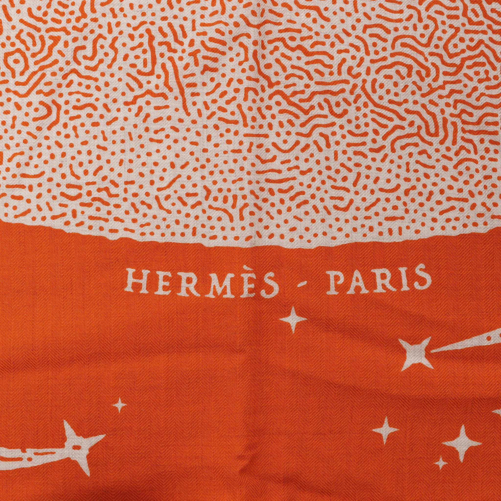 Hermès Carré 140 "CLAIR DE LUNE" Cashmere x Silk handkerchief in Orange